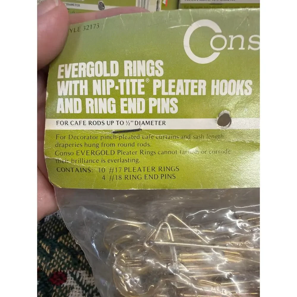 Vtg Conso Evergold Rings with Nip-Tite Pleater Hooks Ring End Pins Lot of 5 NOS